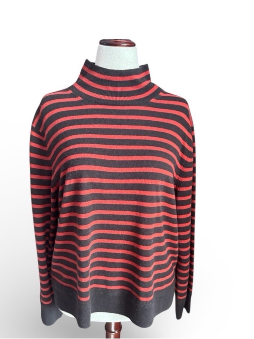 Banana Republic Brick/Charcoal Striped 100% Cashmere Turtleneck Sweater, XL, NWT